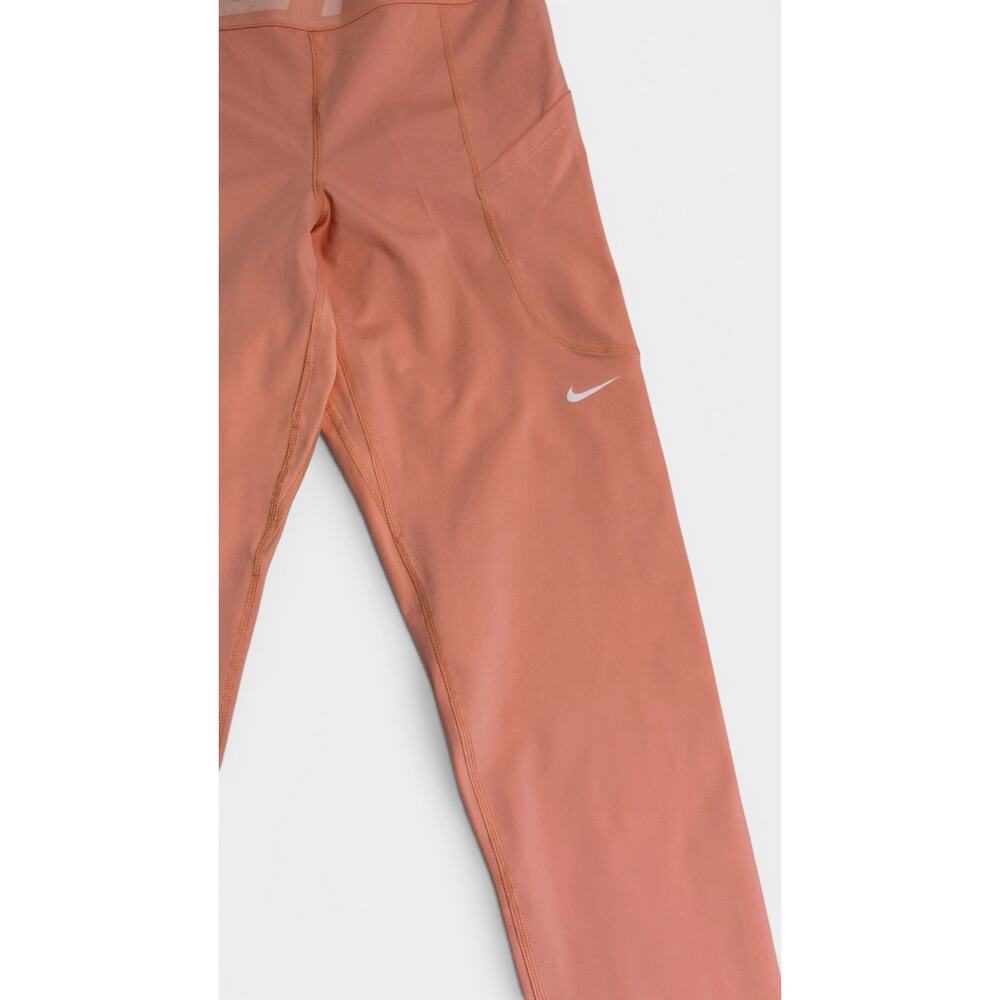 Nike Pro Dri-Fit Leggings Womens M Peach Coral Side Pocket Logo Waistband - Picture 2 of 6
